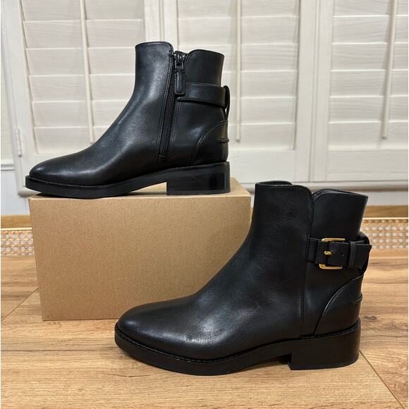 Cole Haan Hampshire Buckle Ankle Boots Black Leather Size 5/5.5 NIB Classic - Picture 3 of 14
